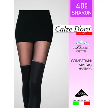 SHARON 40 DEN mintás fekete harisnyanadrág lurex díszítéssel