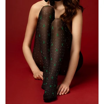 BE MERRY 50 DEN mintás fekete/zöld harisnyanadrág