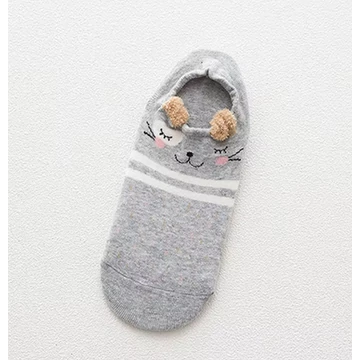 Női koreai állatfigurás szürke bokazokni