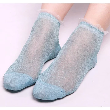 Női csillogó világos kék nyári nejlon bokazokni