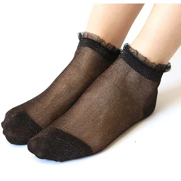 Női csillogó fekete, ezüst csillámos  nyári nejlon bokazokni