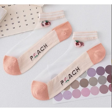 Női gyümölcs mintás nyári rózsaszínű nejlon bokazokni