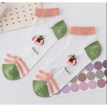 Női gyümölcs mintás zöld nejlon bokazokni 