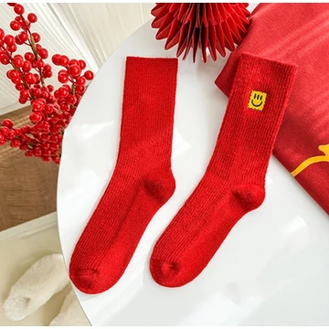 Női piros újévi Merino gyapjút is tartalmazó zokni (2)
