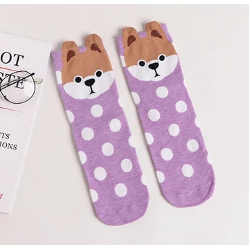 Női koreai francia bulldog állatmintás lila zokni