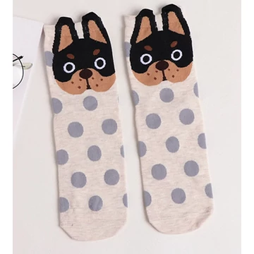 Női koreai francia bulldog állatmintás krém színű zokni