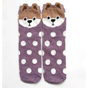 Női koreai francia bulldog állatmintás sötét lila zokni