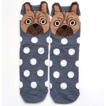 Női koreai francia bulldog állatmintás szürkéskék zokni