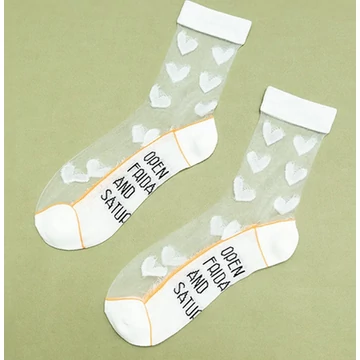 Női szivecskés nejlon hálós fehér zokni 