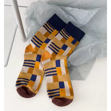 Férfi  geometrikus patchwork mintás zokni
