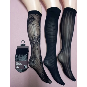 GATTA 20 DEN mintás fekete térdfix 3 db-os csomagolásban