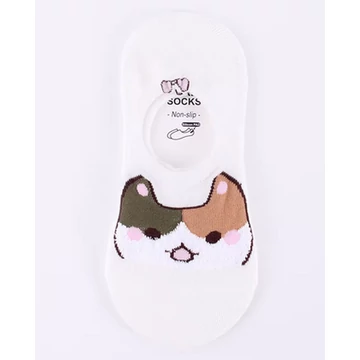 Női macska mintás  fehér titokzokni