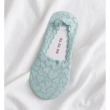 Női világos zöld szívecskés csipkés titokzokni