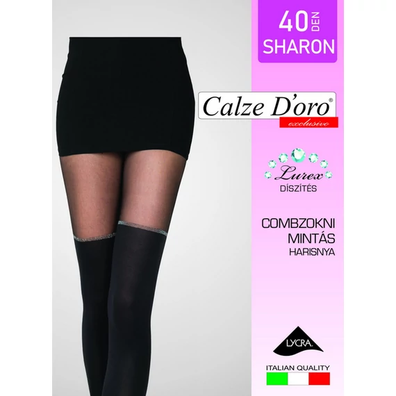 SHARON 40 DEN mintás fekete harisnyanadrág lurex díszítéssel