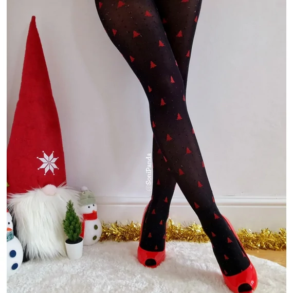 BE MERRY 50 DEN mintás fekete/piros mintás harisnyanadrág 