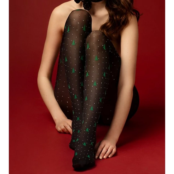 BE MERRY 50 DEN mintás fekete/zöld harisnyanadrág