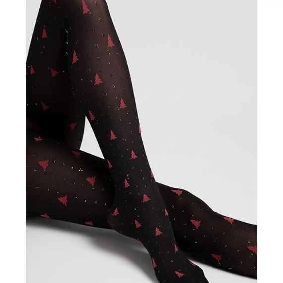 BE MERRY 50 DEN mintás fekete/piros mintás harisnyanadrág 