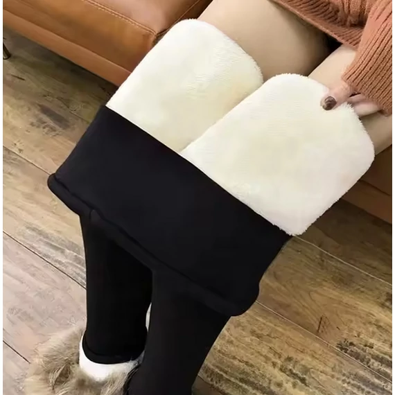 Termikus gyapjú bélelésű fekete Leggings
