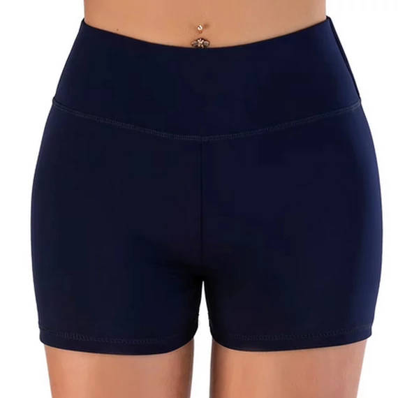 Női magas derekú, sötétkék színű jóga rövidnadrág, Scrunch fenékemeléssel 