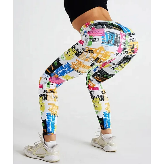  Női magas derekú, szublimációs , színes fitness jóga leggings 