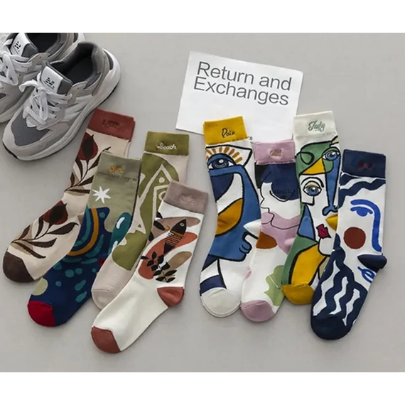  Női absztrakt mintás pamut zokni (6)