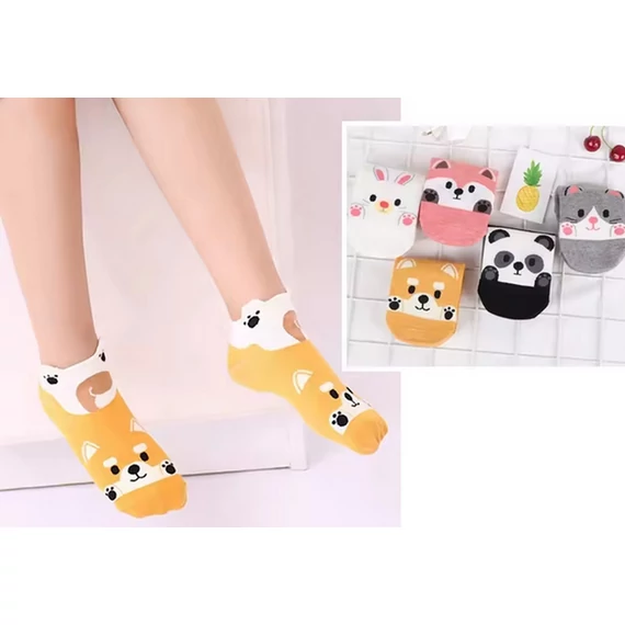 Női állatfigurás sárga bokazokni