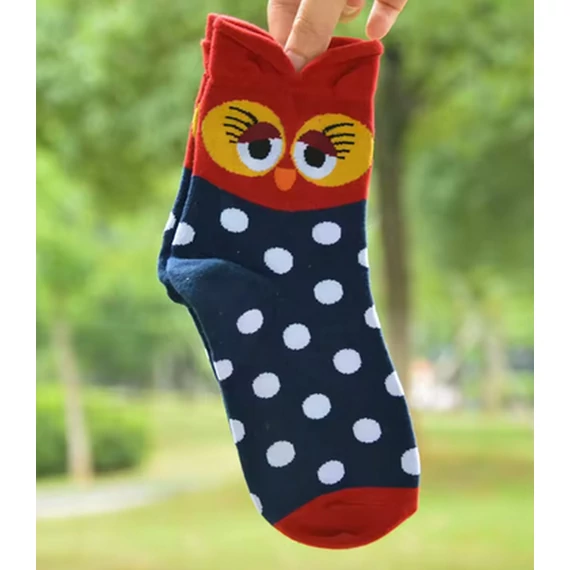 Női bagoly mintás kék bokazokni