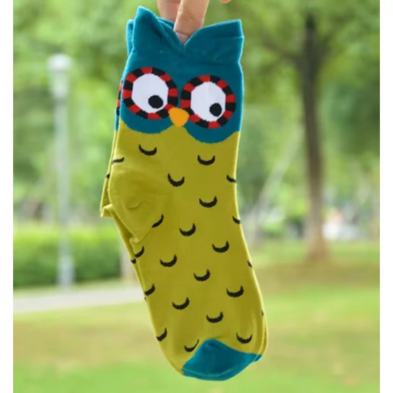 Női bagoly mintás zöld bokazokni