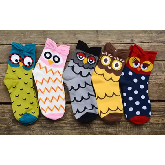 Női bagoly mintás sárga bokazokni