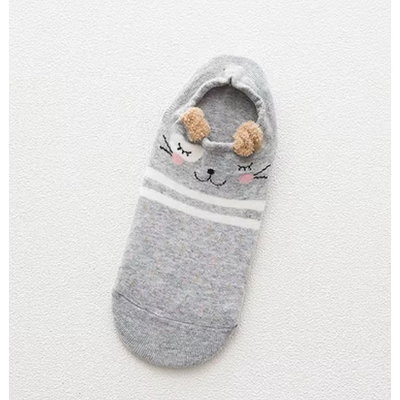 Női koreai állatfigurás szürke bokazokni