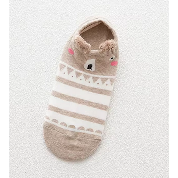 Női koreai állatfigurás világos barna bokazokni