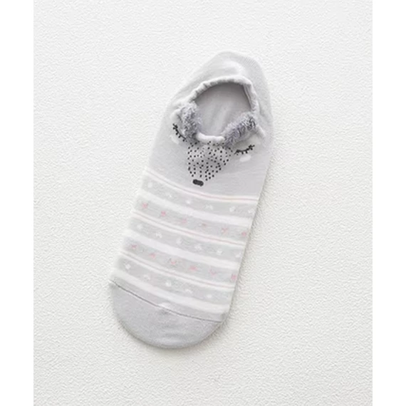 Női koreai állatfigurás világos szürke bokazokni