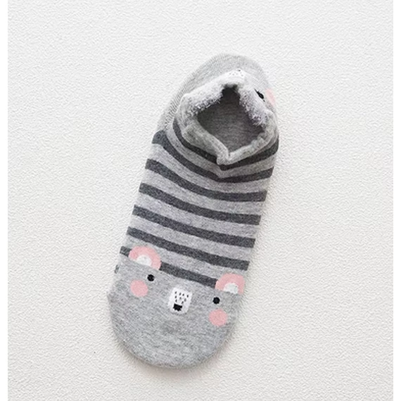 Női koreai állatfigurás sötét szürke bokazokni