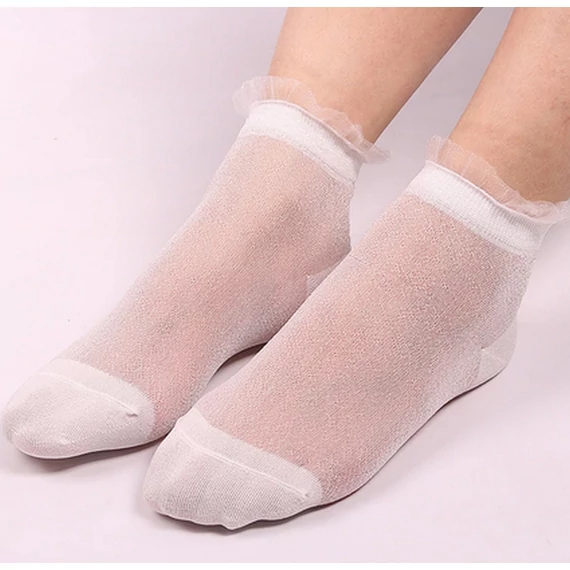 Női csillogó fehér nyári nejlon bokazokni