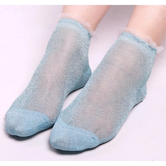  Női csillogó világos kék nyári nejlon bokazokni