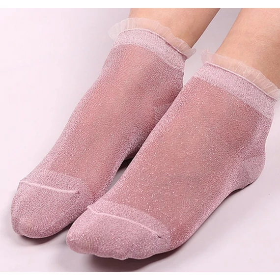 Női csillogó rózsaszínű nyári nejlon bokazokni