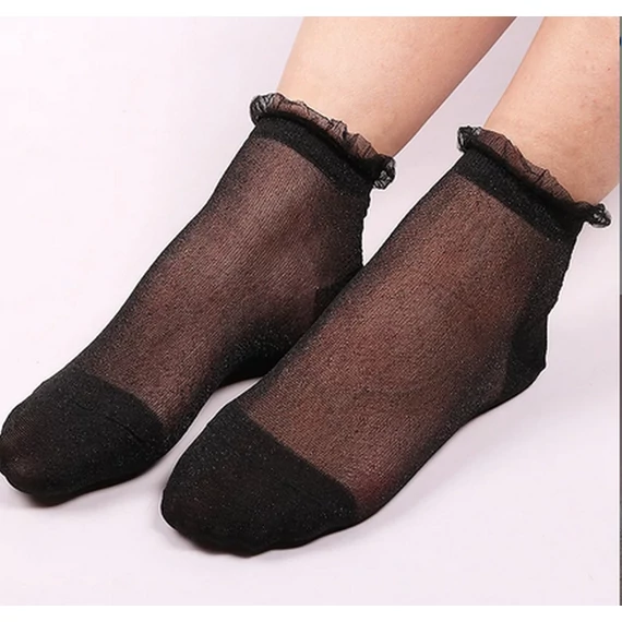 Női csillogó fekete nyári nejlon bokazokni