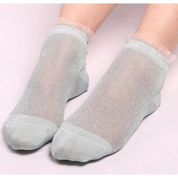 Női csillogó világos zöld nyári nejlon bokazokni