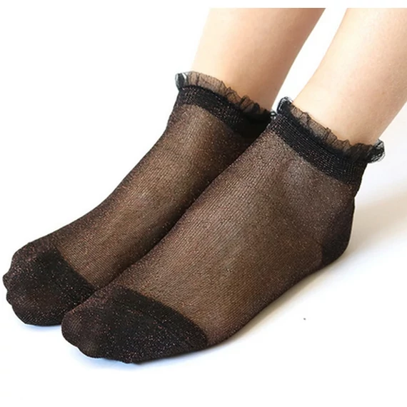 Női csillogó fekete, ezüst csillámos nyári nejlon bokazokni