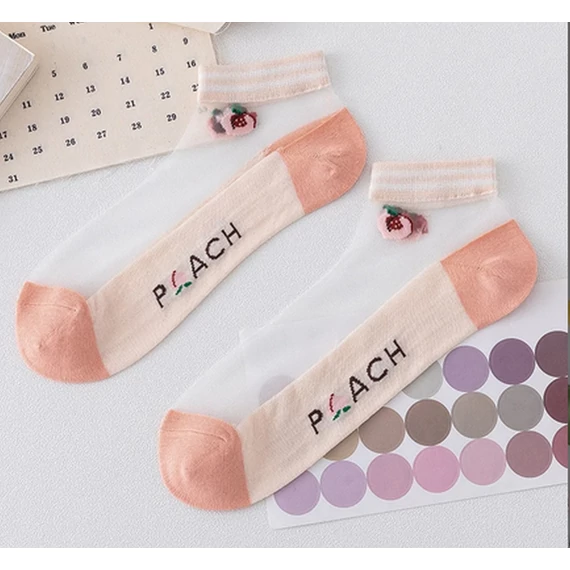 Női gyümölcs mintás nyári rózsaszínű nylon bokazokni 