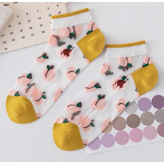  Női gyümölcs mintás nyári mustár ságra nejlon bokazokni