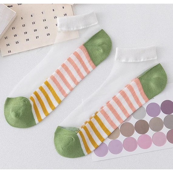 Női gyümölcs mintás nyári zöld nejlon bokazokni