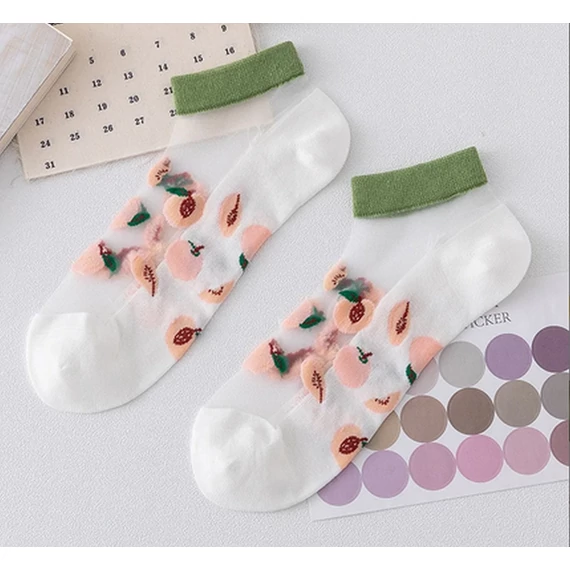  Női gyümölcs mintás fehér nejlon bokazokni