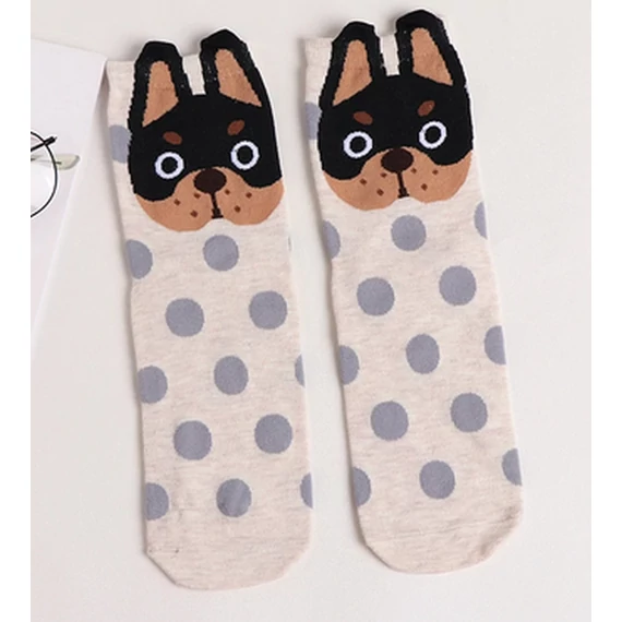  Női koreai francia bulldog állatmintás krém színű zokni