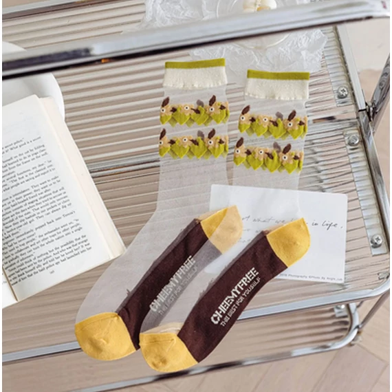 Női Vintage virágmintás nejlon hálós áttetsző selyem zokni