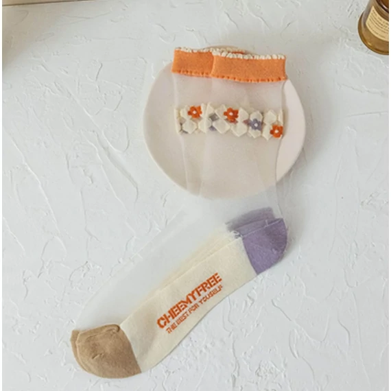 Női Jacqard virágmintás áttetsző nejlon zokni (1)