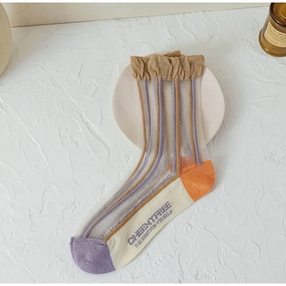 Női Jacqard virágmintás áttetsző nejlon zokni (3)