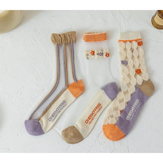  Női Jacqard virágmintás áttetsző nejlon zokni (3)