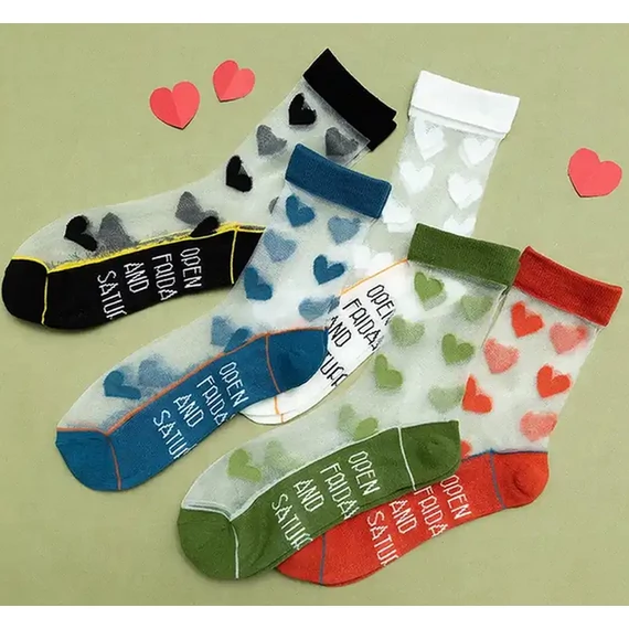 Női szivecskés nejlon hálós fehér zokni 