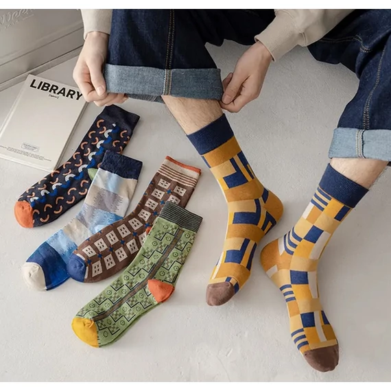 Férfi geometrikus patchwork mintás zokni